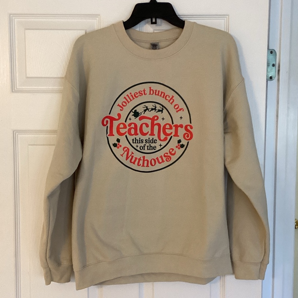 Gildan Beige Graphic Crewneck Sweater